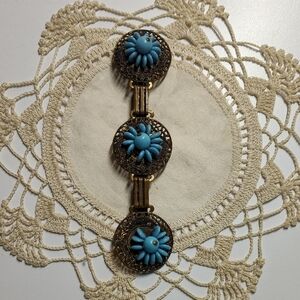 Vintage Blue and Brass Pin 70's Era Hippy Fashion